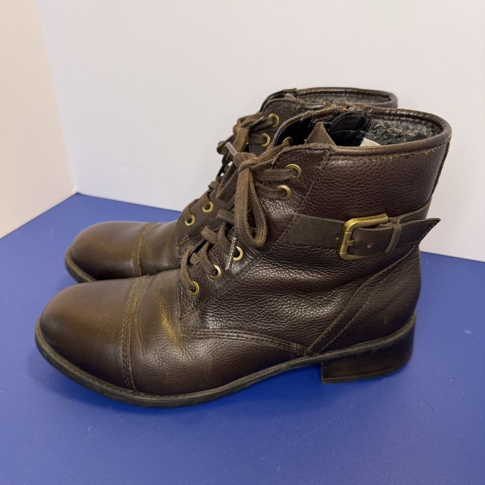 Clarks- Women's Swansea Ledge Dark brown Leather Moto Combat Boots, Size 10‎